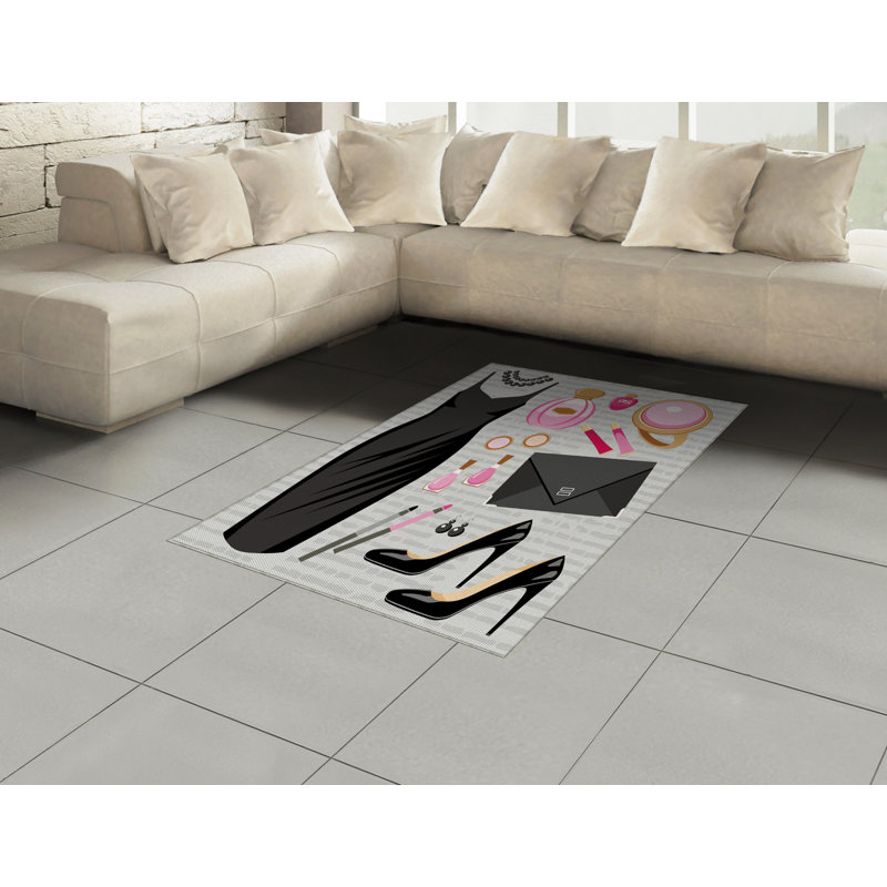Heels and Dresses High Density Long Fiber Poly Threads Decorative Area Rug Carpet, Rectangle 4' x 5'8"