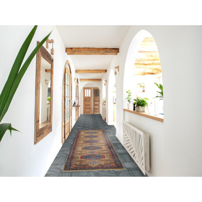 Green Geometric Traditional Indian Runner Rug 3x10