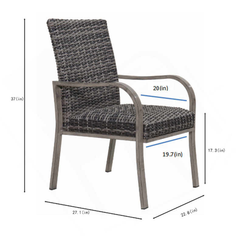 Chaise de salle à manger d'extérieur 2 pièces, structure peinte à la main, siège en coton lavé à l'eau pour le jardin, la cour et la piscine