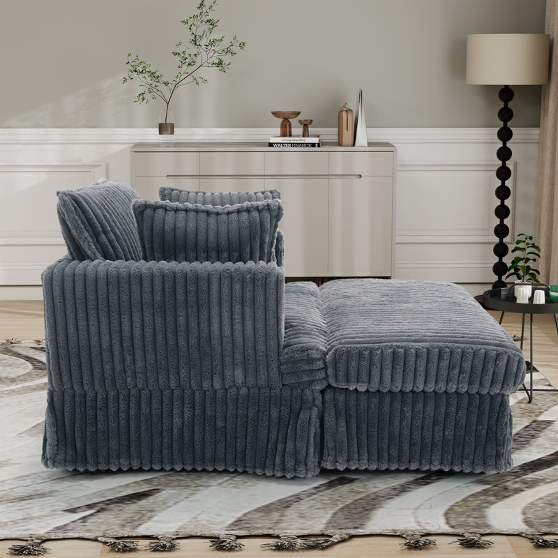 Oversized Corduroy Chaise Longue With Ottoman, Dark Gray