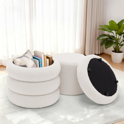 Round Ottoman , Teddy Velvet Upholstered Ottoman With Storage, Ottoman for Living Room and Bedroom(set of 2) by Ebern Designs