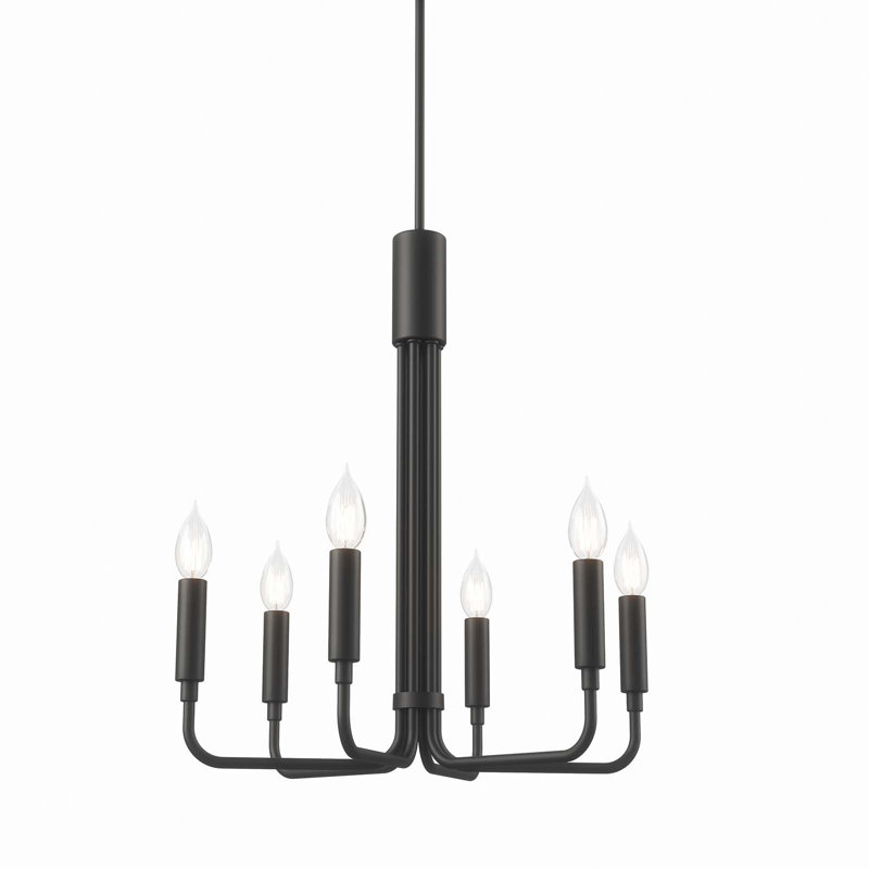 Black 6-Light Chandelier with Ceramic Lamp Holders