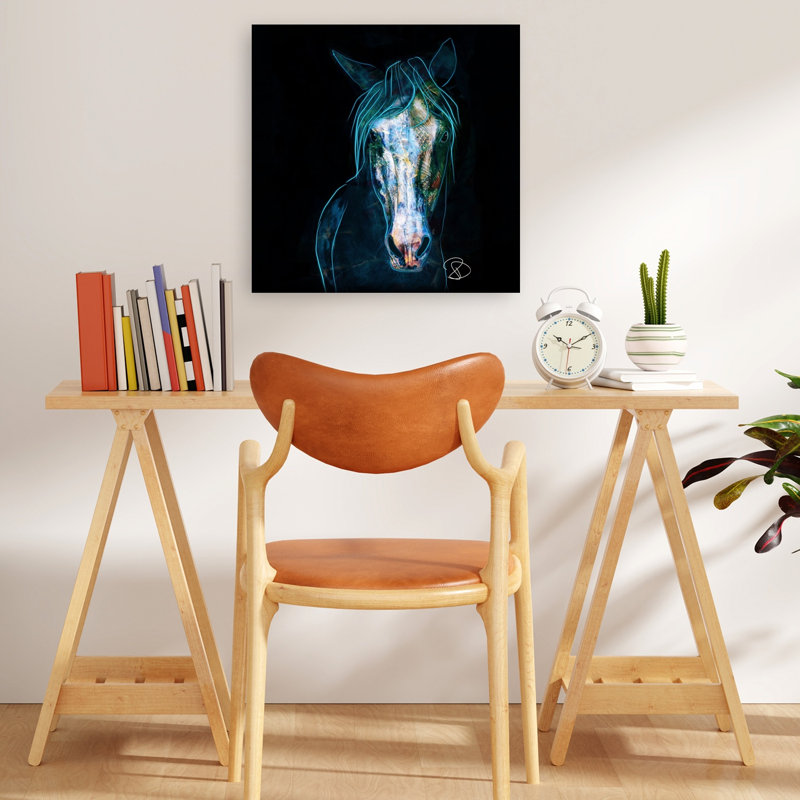 Abstrait cheval néon abstrait, art mural contemporain