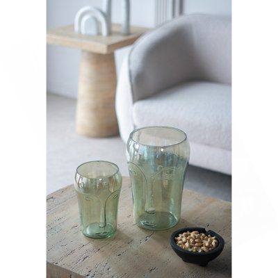 S / 2 vases décoratifs en verre vert avec motifs de visage