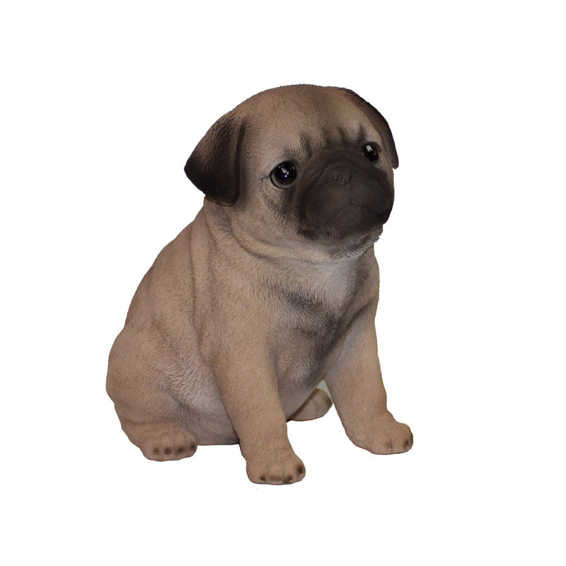Realistic Tan and Black Sitting Pug Puppy Statue