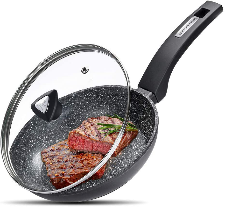 KOCH SYSTEME CS 11 Nonstick Frying Pan-Granite Skillet with Lid, Fry Pan  with APEO and PFOA-Free Stone Derived Coating, Aluminu