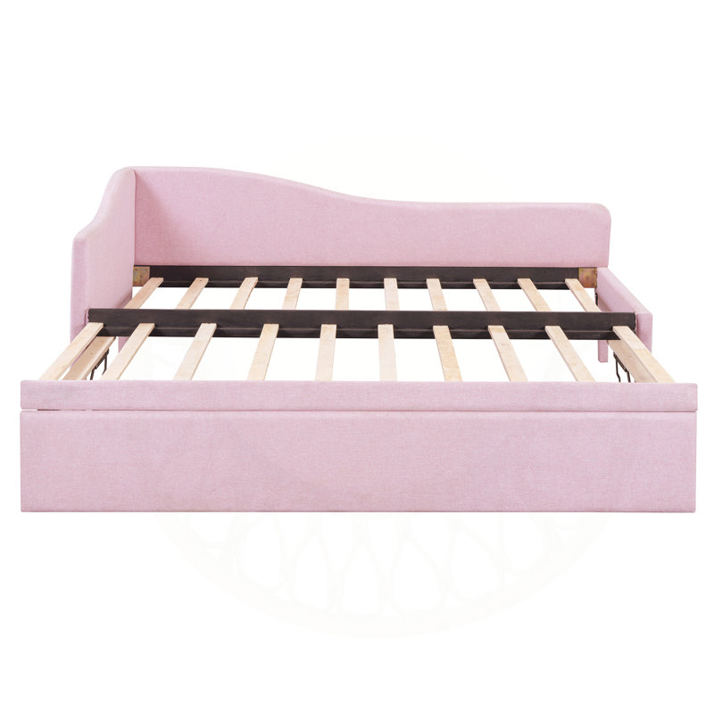 Versatile Upholstered Daybed with Pop-Up Trundle for All Ages and Spaces, Pink