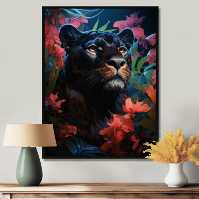 Black Panther Blossoming Jungle Flowers - Panther Art, reproduction d'art murale