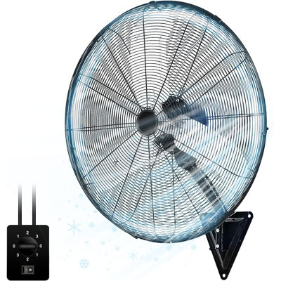24" Oscillating Wall Mounted Fan 3-Speed 8000 Cfm High Velocity Metal Black Fan