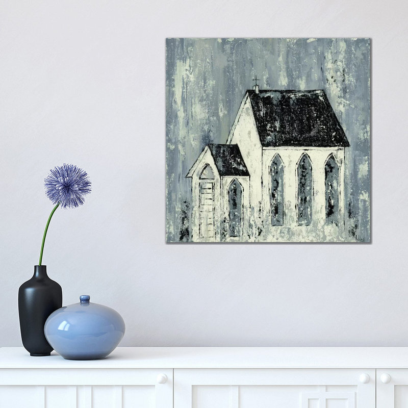 Blue Church by Ashley Bradley - Painting on Canvas, Wrapped Canvas, 45.72 cm H x 45.72 cm W x 1.91 cm D