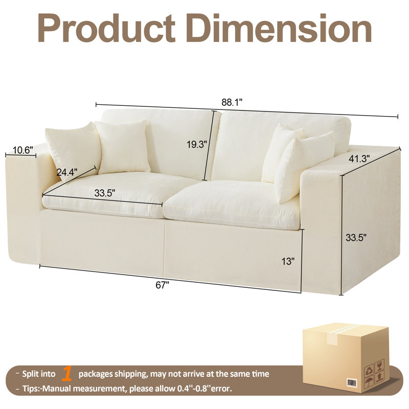 Canapé en chenille, H 25,1 po x l 83,5 po x P 41,3 po, Beige