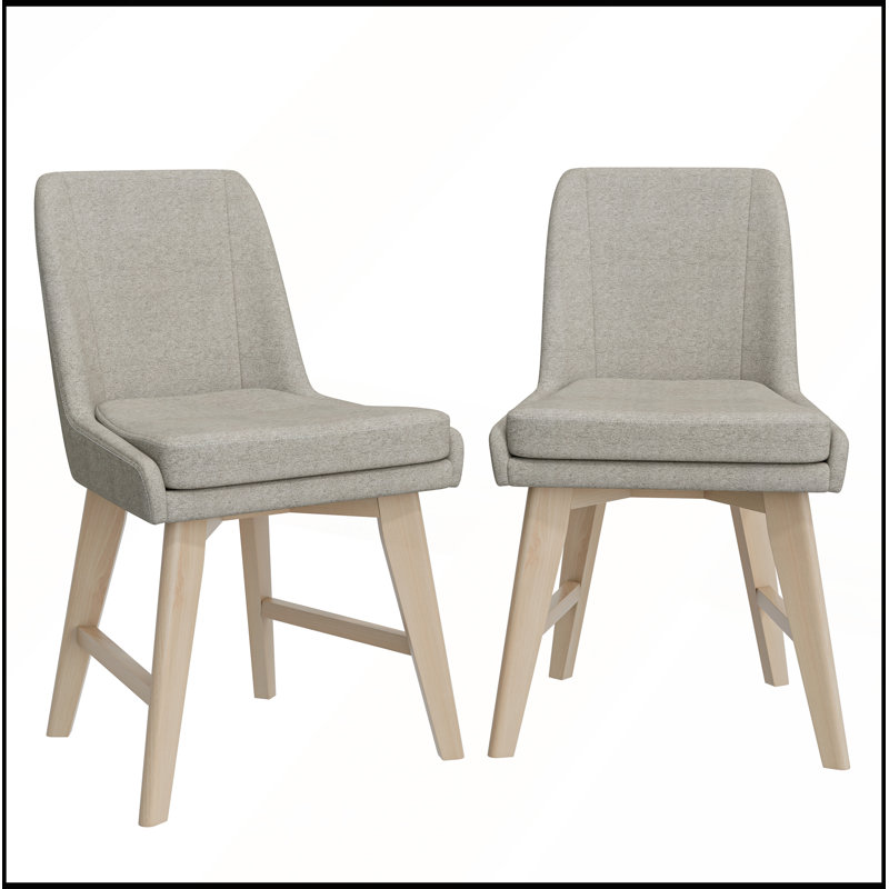 Chaises de salle à manger rembourrées en lin massif Mid-Century avec pieds en bois massif blanchi (ensemble de 2)