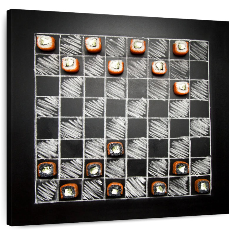 Senne Chalkboard Chess With Sushi, 16" H x 16" W