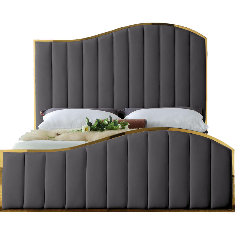 Lit plateforme tapissier Jolie, Très grand, Velours gris