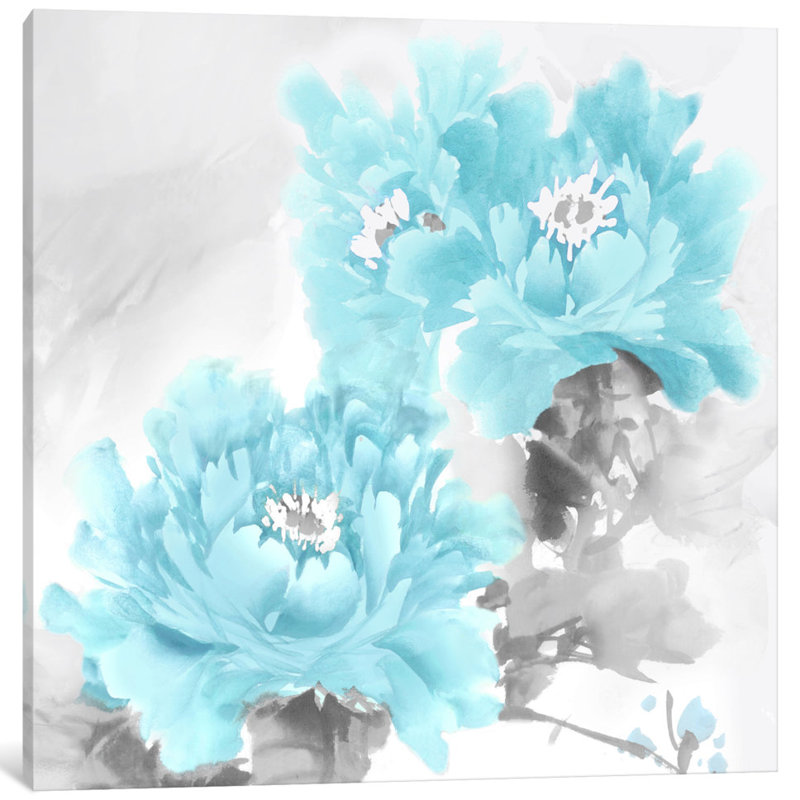 «Flower Bloom in Aqua II» par Jesse Stevens - Giclée sur toile tendue avec châssis, H 18 po x l 18 po x P 1,5 po