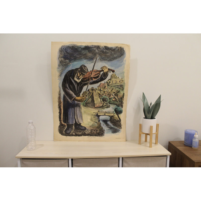 «Nifao Chaim Goldberg The Violinist», impression de beaux paysages urbains, impression de Judaica - 20 x 28, Bleu / vert