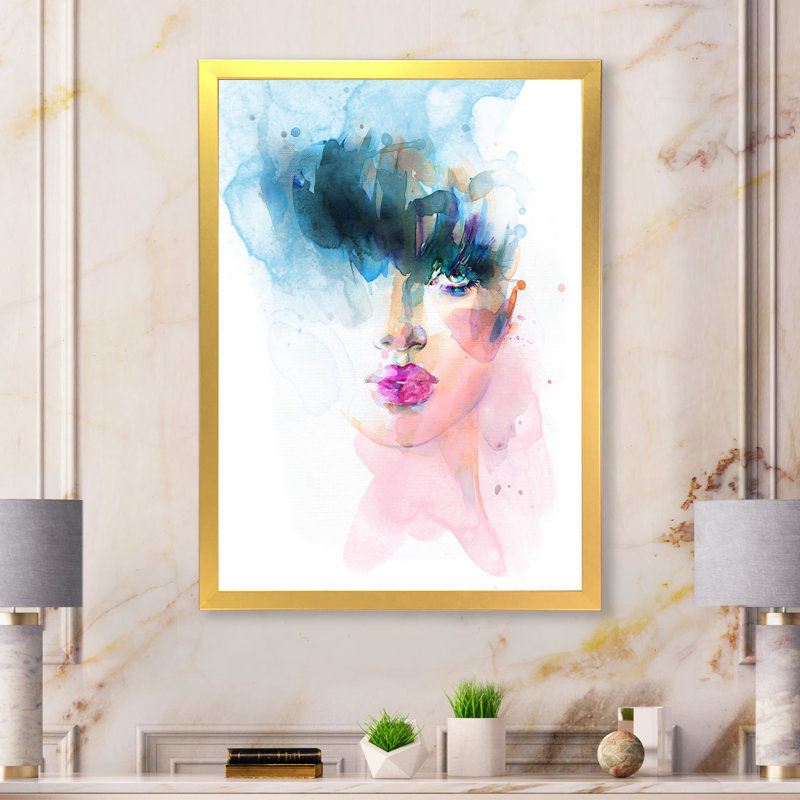 Portrait abstrait d'une femme dans des tons pastel - reproduction d'art sur toile glam, H 32 po x l 16 po x P 1 po