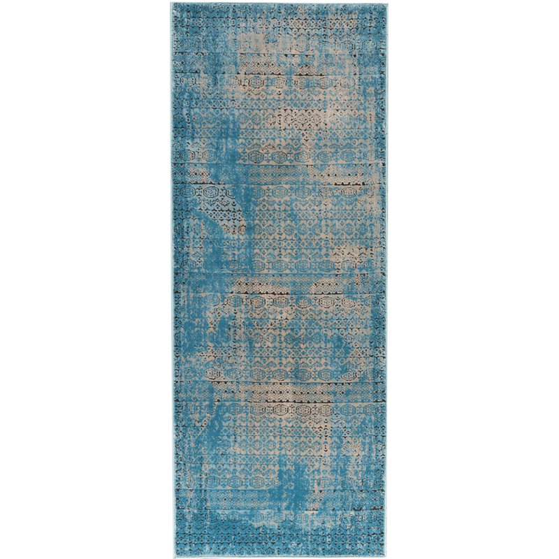 Tapis bleu / beige Saliba, Rectangle 2 pi 2 po x 5 pi 8 po