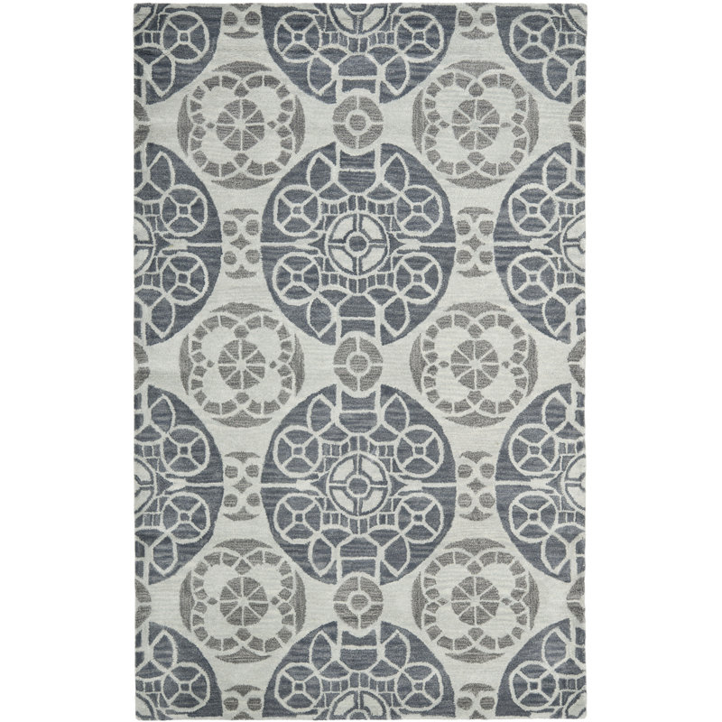 Kouerga Hand Tufted Wool/Viscose Geometric Rug in Silver/Gray, Rectangle 2' x 3'