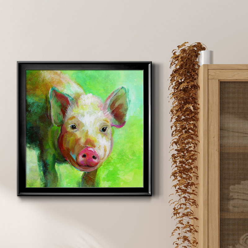 «Colorful Quirky Pig», peinture sur toile encadrée, Cadre noir, H 26,5 po x l 26,5 po x P 1,5 po