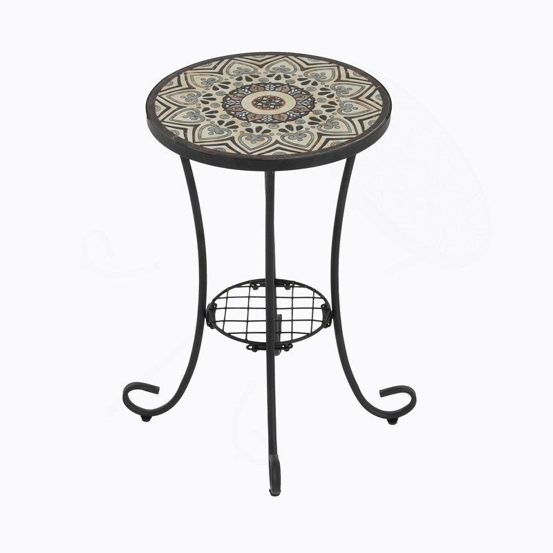 Table d'appoint de patio avec tablette, Brun