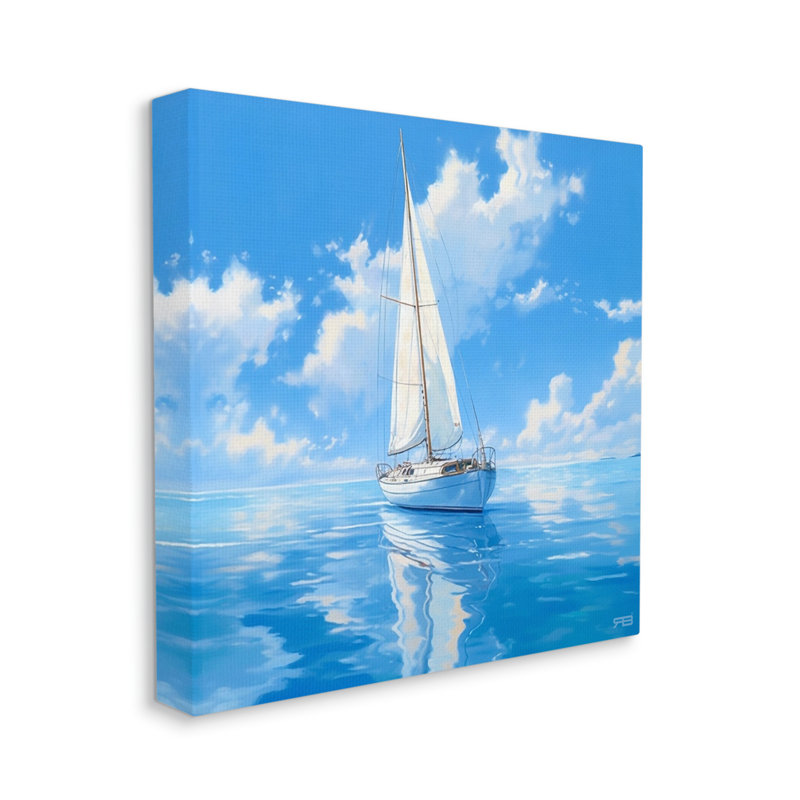 Bb-419, reproduction encadrée d'un voilier bleu vif par RB, Giclée encadrée noir minuit, H 17 po x l 17 po x P 1,5 po