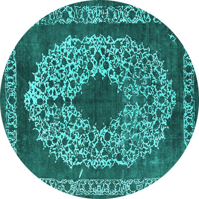 Tapis oriental en laine / polyester tissé à la machine en turquoise / gris