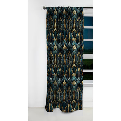 Teal And Gold Art Deco Geometric Glamour - Damask Curtain - Blackout Curtain - 1 Panels
