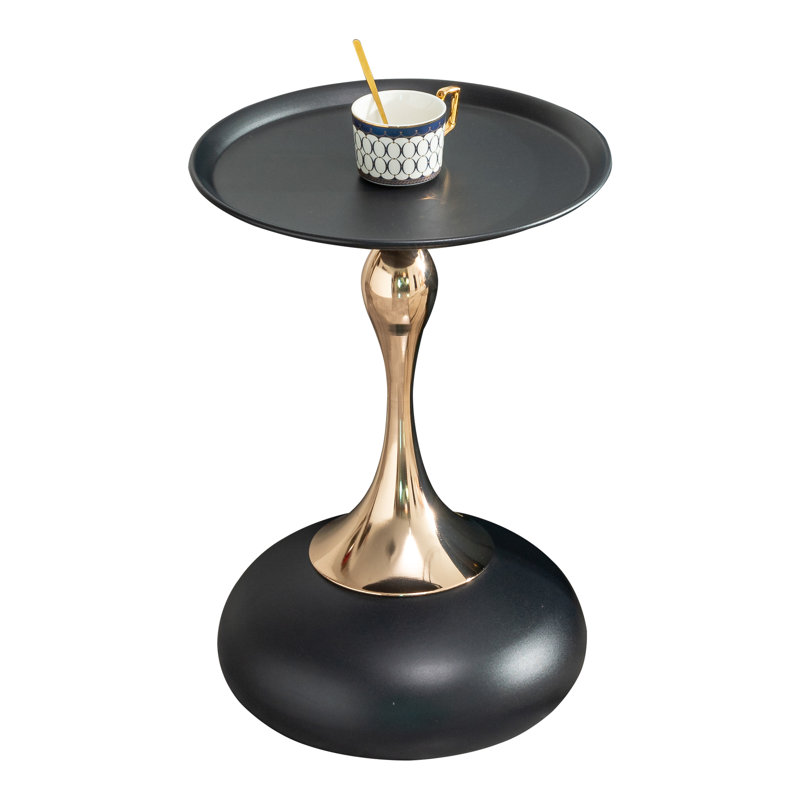 Pedestal Cylinder Tray Top Side Table, Black