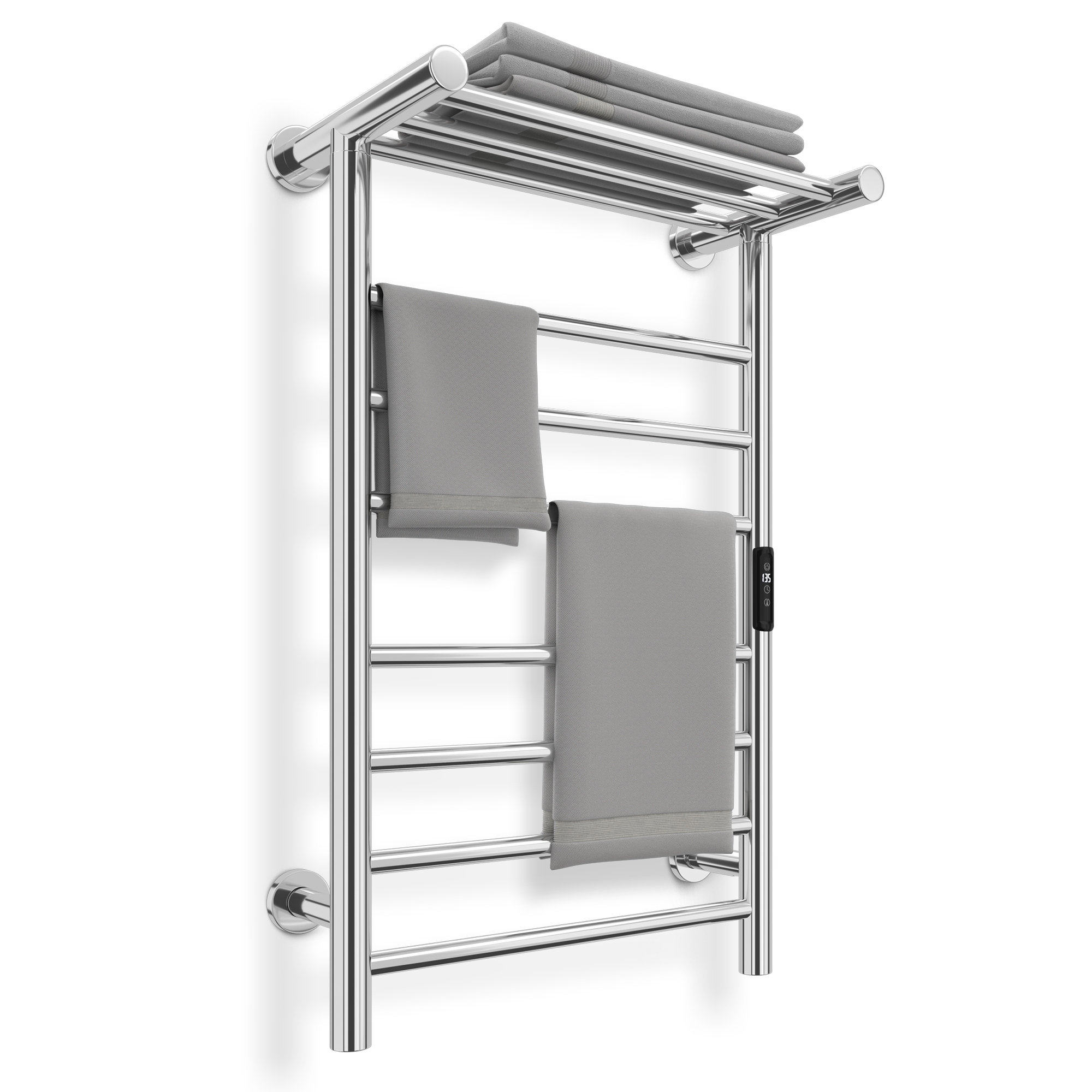 Heated towel rack with shelf sale