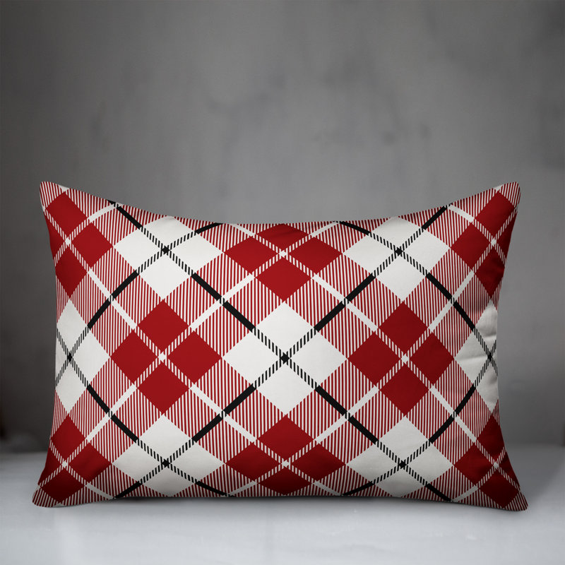 Plaid Throw Pillow, Red/White, Outdoor