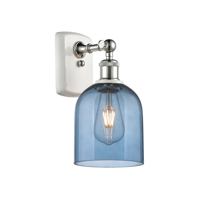 Anacaren Steel Armed Sconce, Princess Blue, White Polished Chrome