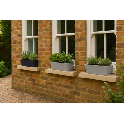 Bini Window Box, Contemporary Concrete Effect Plant Pot, Outdoor Windowsill Planter with Drainage Plug