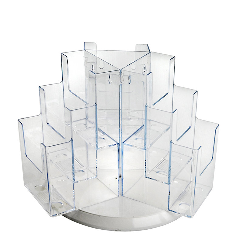 Clear Acrylic Nine-Pocket Revolving Desktop Brochure Holder