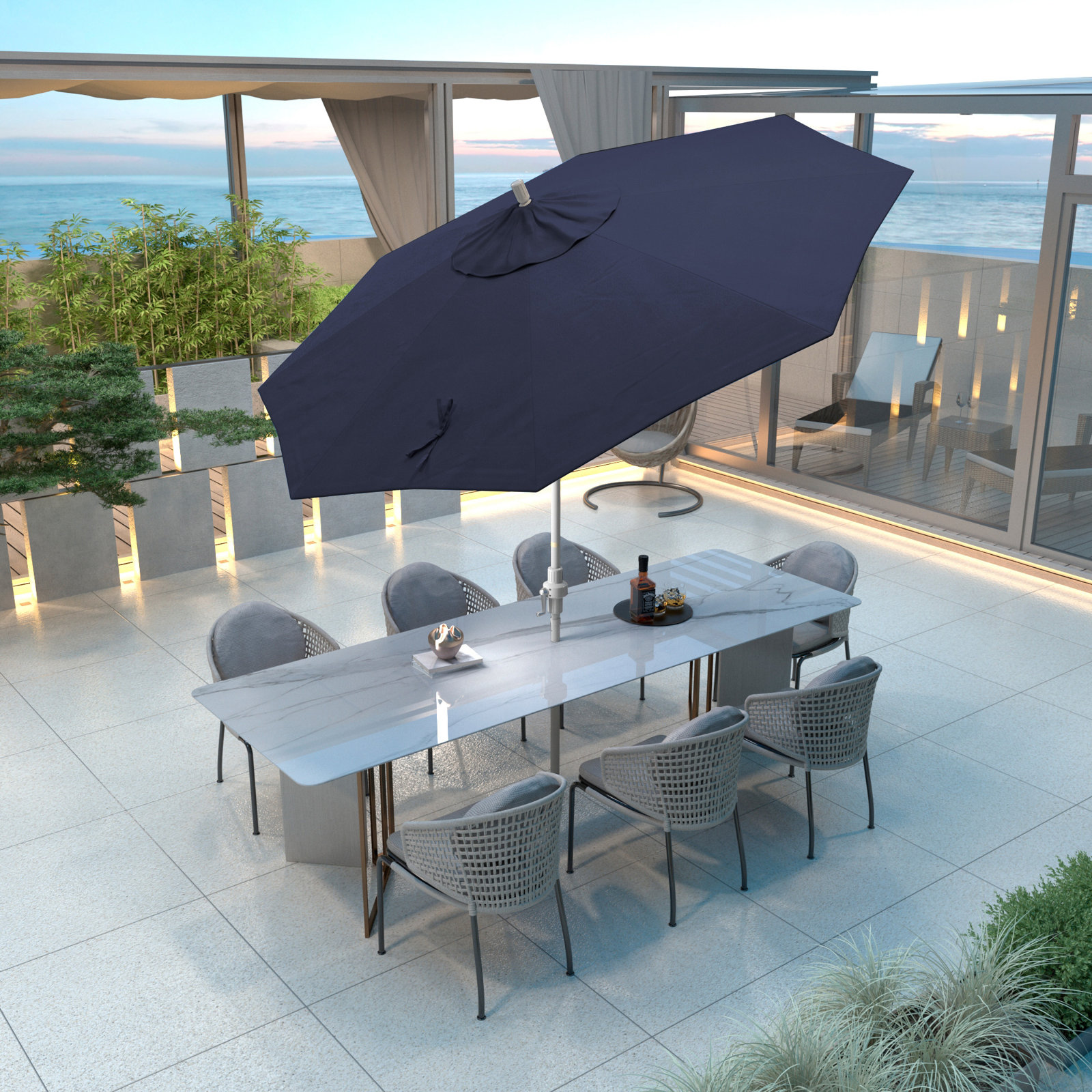 Calline 9' Umbrella, Navy Blue- Olefin