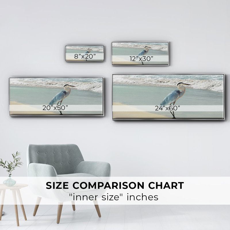 Beach Set Heron- Framed Canvas, 20" H x 50" W