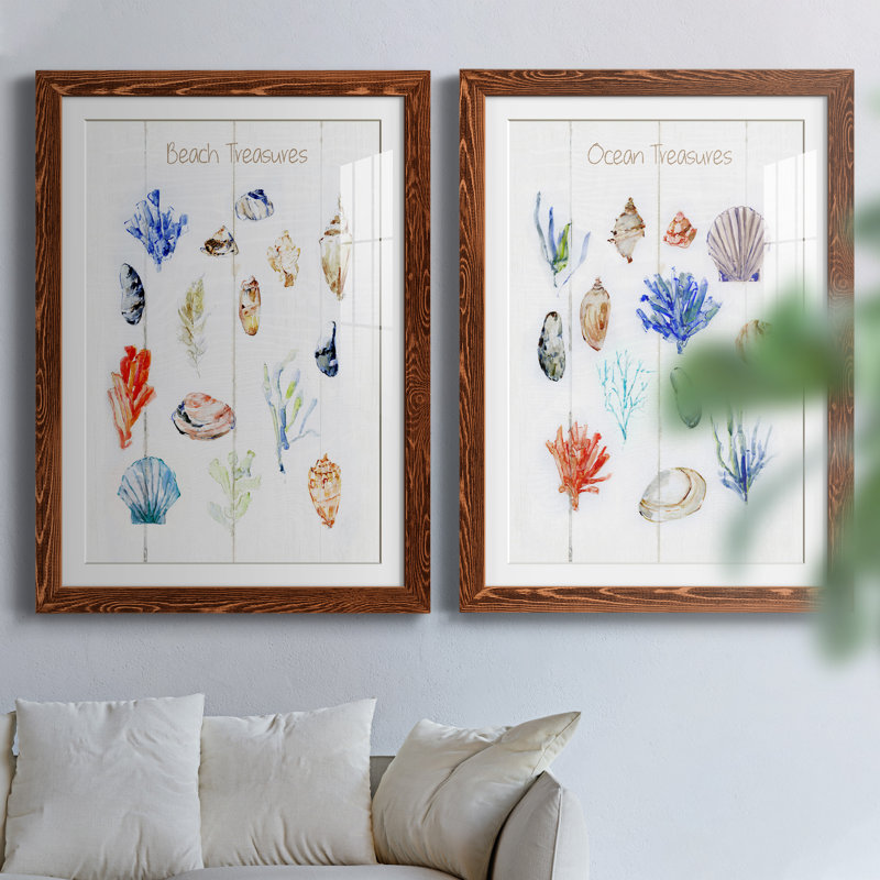 «Beach Treasures», ensemble de 2 impressions, Papier avec cadre érable, H 37,5 po x l 55 po x P 1,5 po