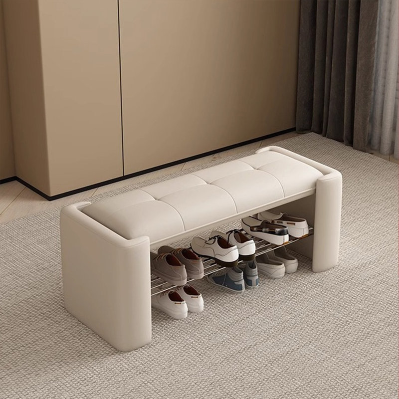 Tabouret multifonctionnel pour chaussures, Blanc cassé, 15.74" H x 55.11" W x 17.54" D	