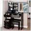 Table de meuble-lavabo à gauche DEL avec tabouret rembourré, miroir coulissant, commande tactile et rangement de grande capacité, certifié pour la sécurité-130378429