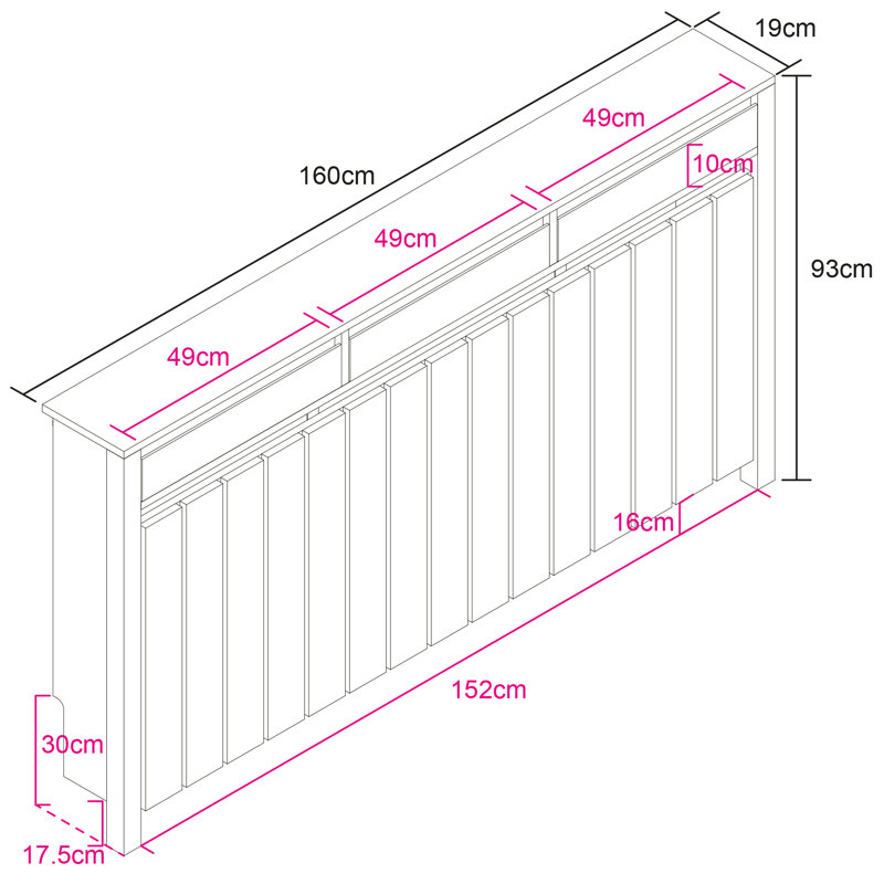 Adedoyin Radiator Cover, 93 H x 160 W x 19 D cm