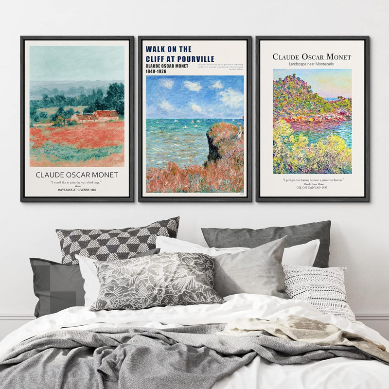 Reproduction d'art classique, "Walk On The Cliff At Pourville" par Claude Monet, H 24 po x l 16 po x P 1,5 po, Noir