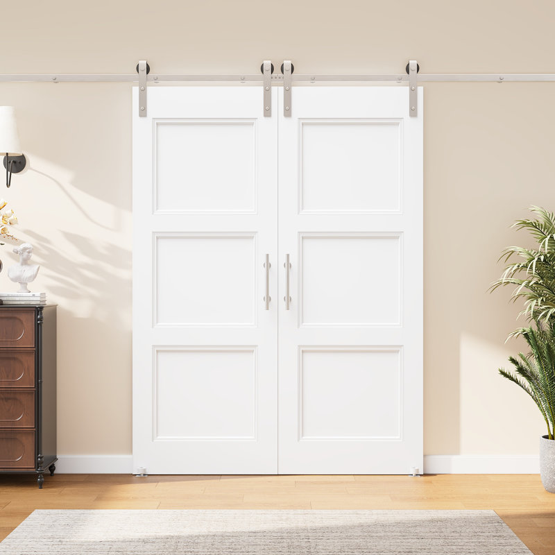 80"H 3Lite Waterproof White Primed Solid Core Composite MDF Wood Sliding Barn Door With Hardware Kit, 60" x 80"