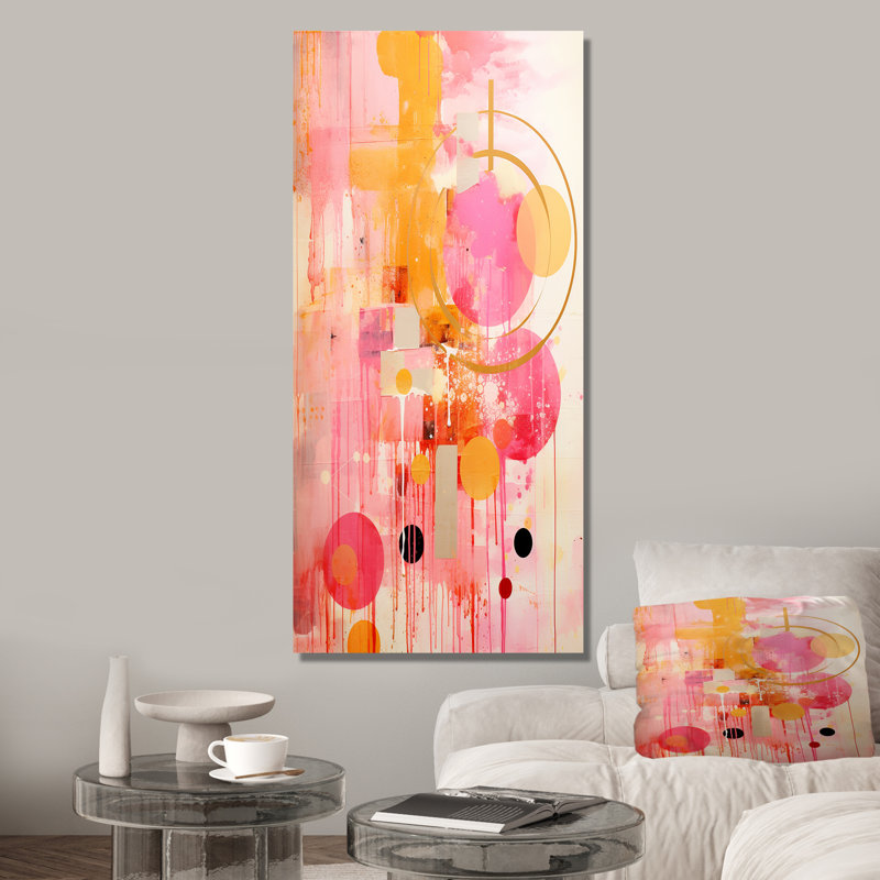 «Pink Island Sunrise Collage», art mural abstrait, Toile tendue, 60" H x 28" W
