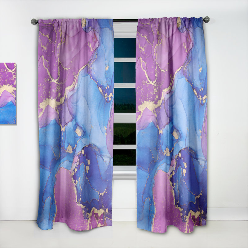 Purple And Turquoise Luxury Abstract Fluid Art V - Modern Curtain - Velvet Room darkening - 1 panel, 52" W x 63" L