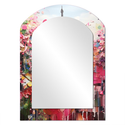 Paris In Bloom Vintage Collage - Paris Asymmetrical Decorative Wall Mirror, Traditional Arch Mirror, Printed Metal Art