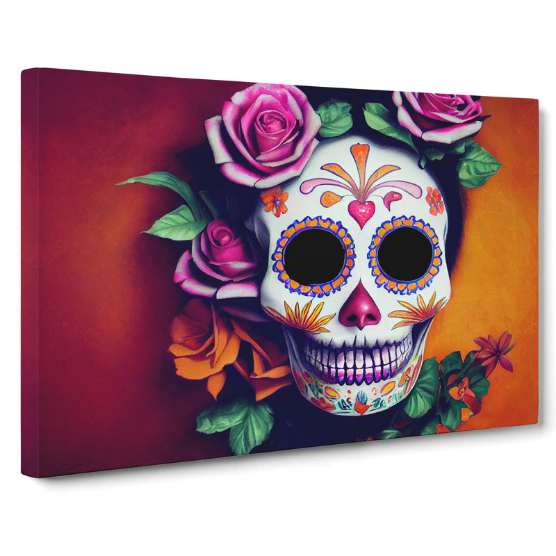 Refined Floral Sugar Skull - Wrapped Canvas