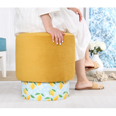 Pouf élégant pour salon moderne, 50% coton / 50% lin, 18,1 po de hauteur x 16,9 po de diamètre | 35 éponges orthopédiques 35 avec une épaisseur de 2,4 po | Parfait pour les sièges et les repose-pieds, design confortable et chic