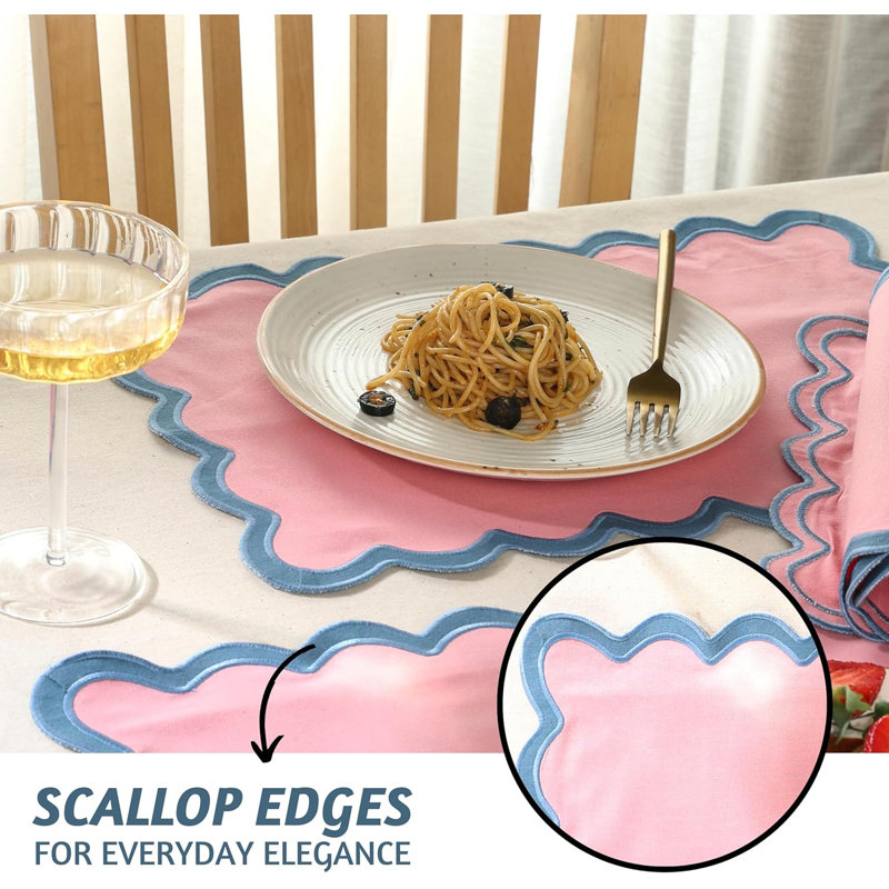 Blush and Blue Scalloped Cotton Placemats Set of 4