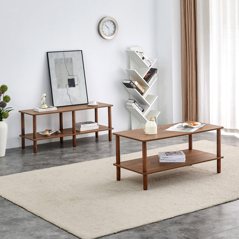 Coffee Table&TV Stand Sets, Walnut Brown