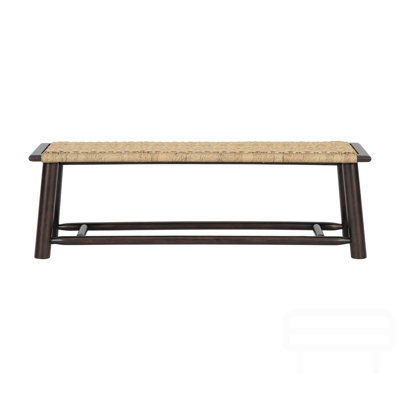Farmhouse Modern Solid Wood Rattan Bench - 59 Inch Indoor & Covered Outdoor Bench